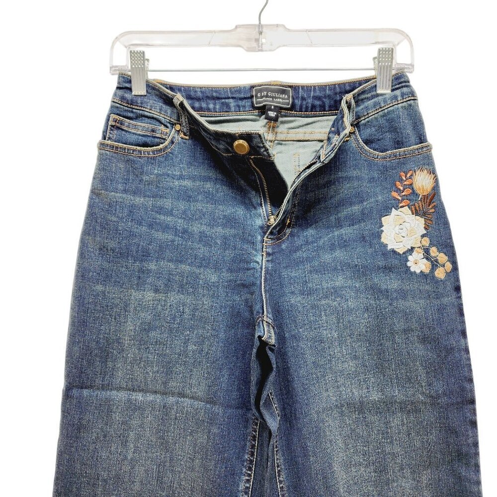Guy Giuliana Embroidered cropped Ankle Leg Jeans Size 4 Dark Blue - Picture 15 of 15